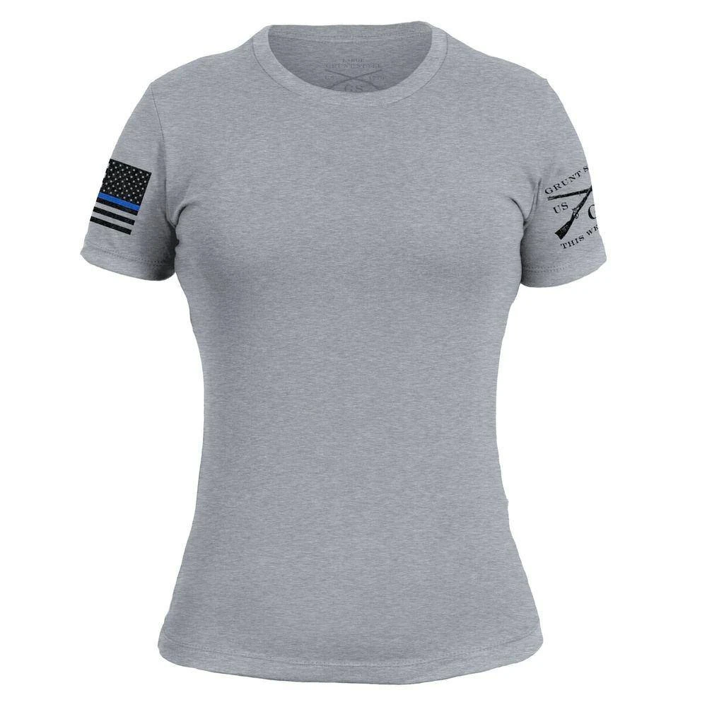 Women's Blue Line Flag T-Shirt - Dark Heather Gray - Image 2