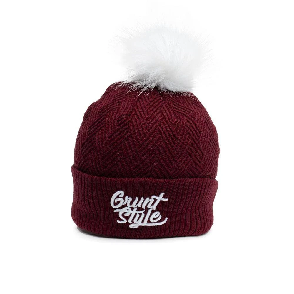 Accessories Fleece Lined Pom-Pom Beanie - Maroon - Image 3