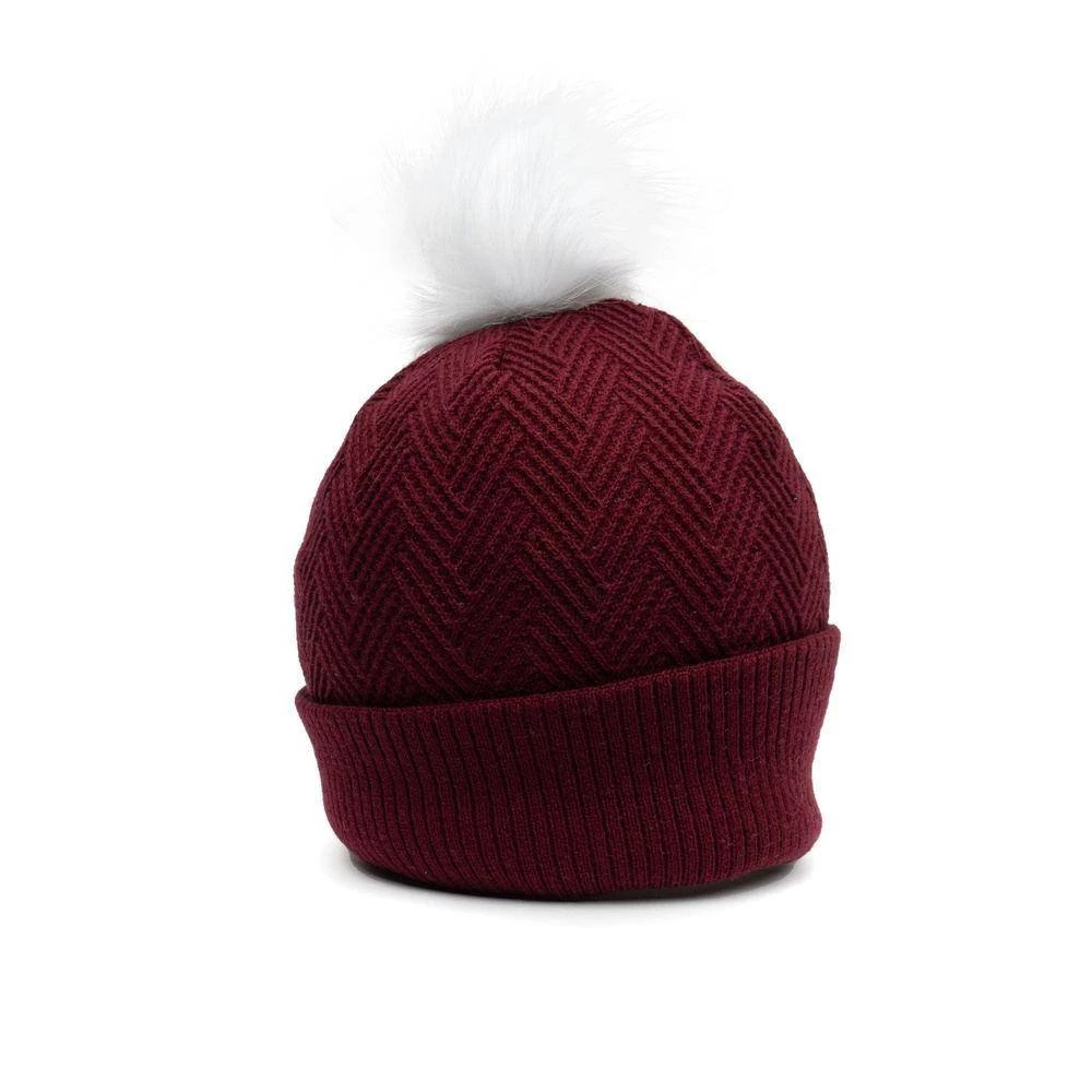 Accessories Fleece Lined Pom-Pom Beanie - Maroon - Image 5