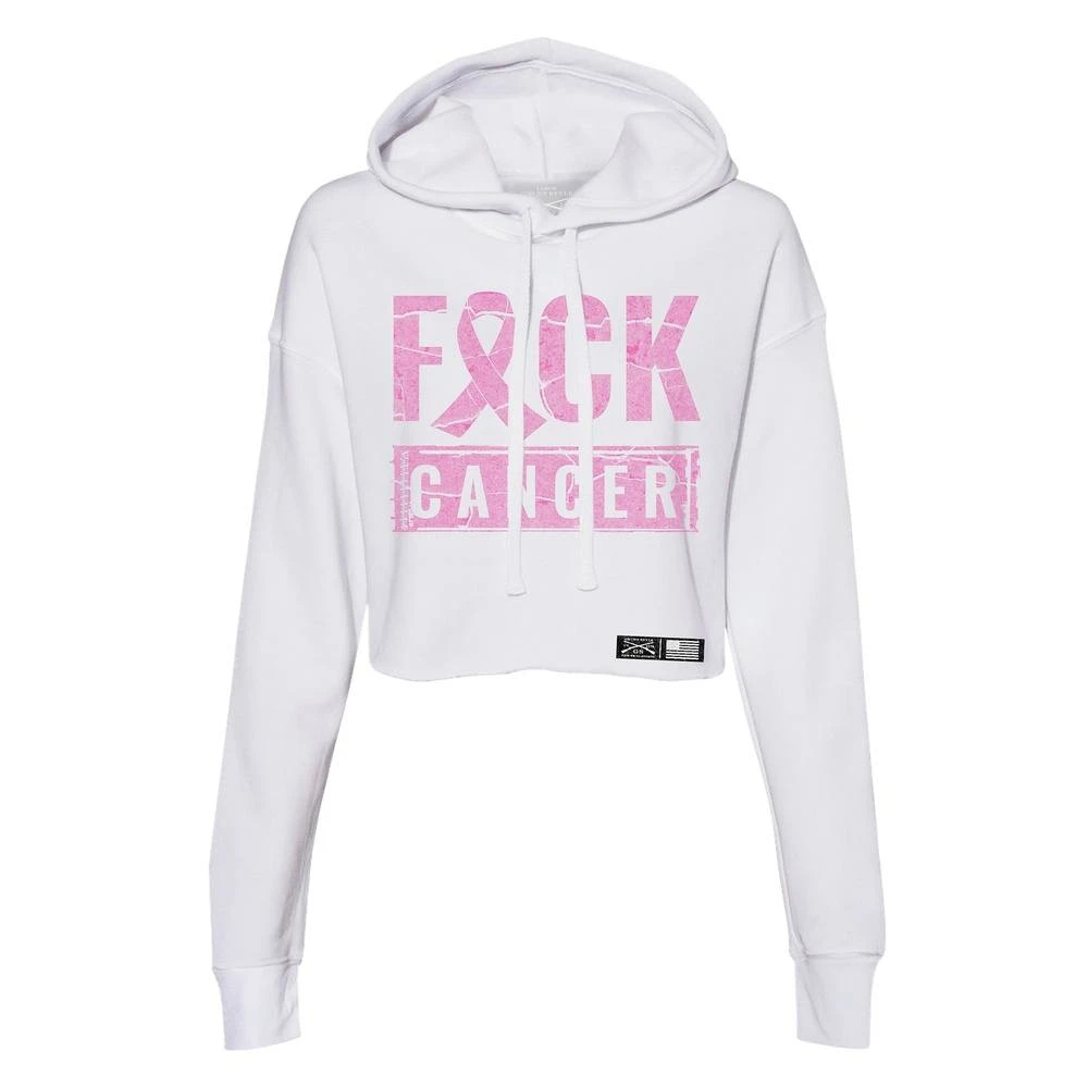 Women's F*ck Cancer Cropped Hoodie - White - Image 2
