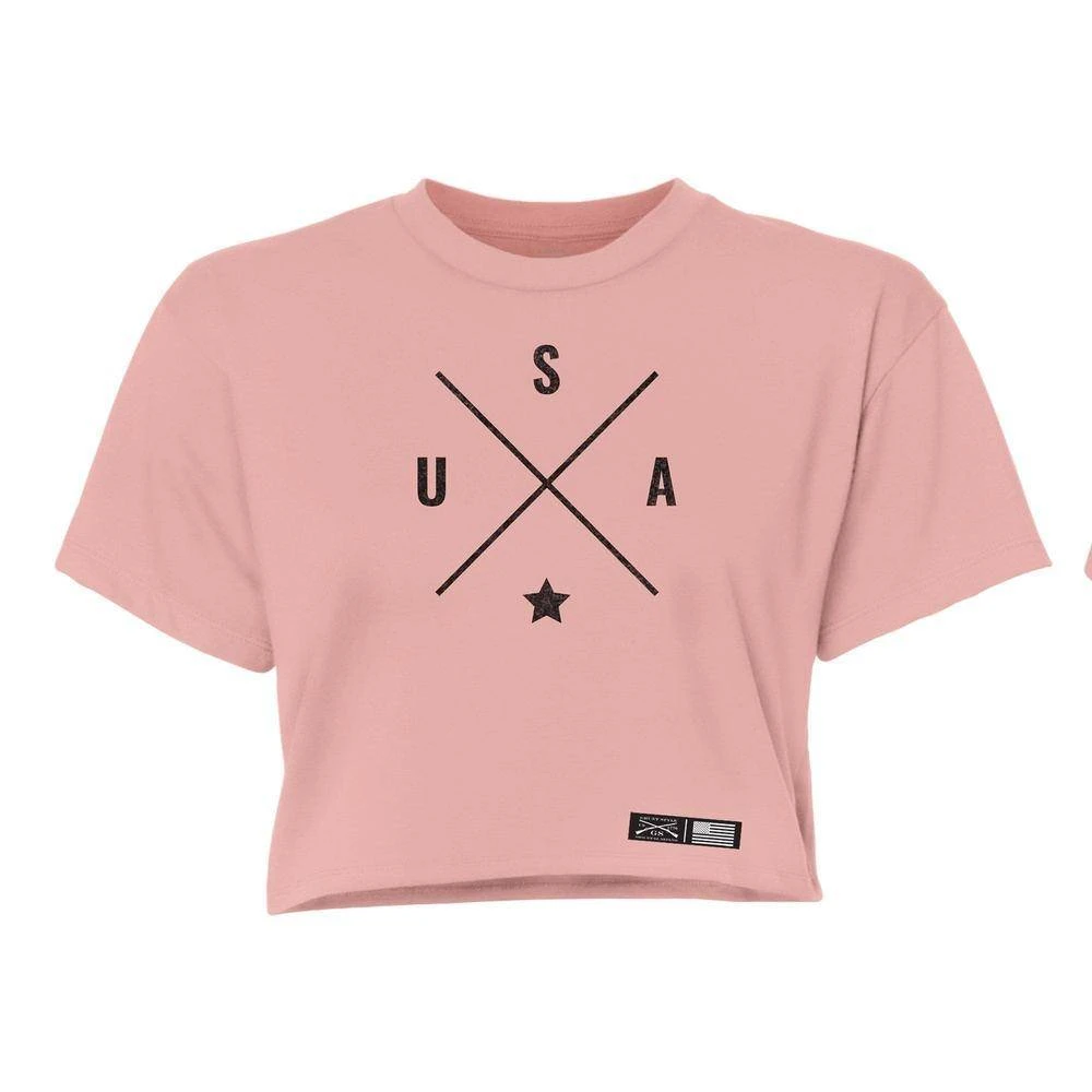 Women's Simple USA Cropped T-Shirt - Desert Pink - Image 2