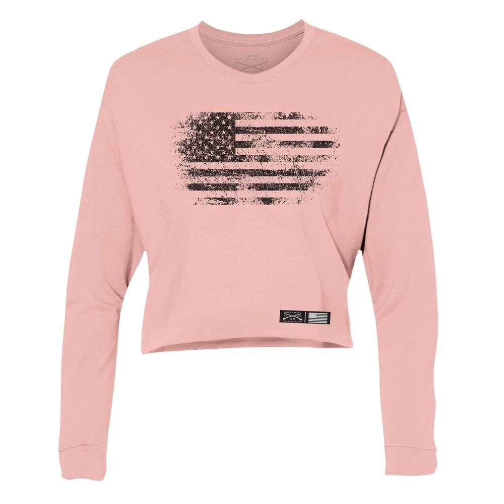 Women's Vintage American Long Sleeve Cropped T-Shirt - Desert Pink - Image 3