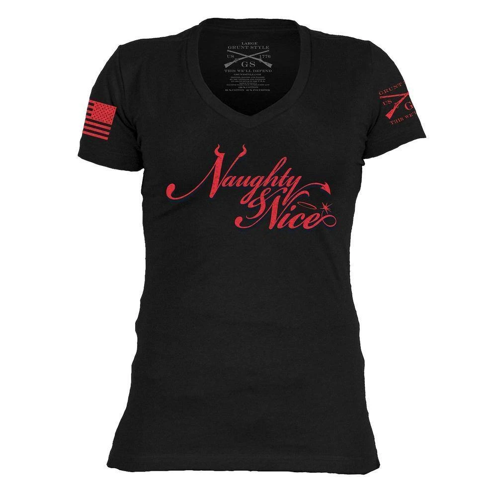 Women's Naughty And Nice V-Neck - Black - Image 3