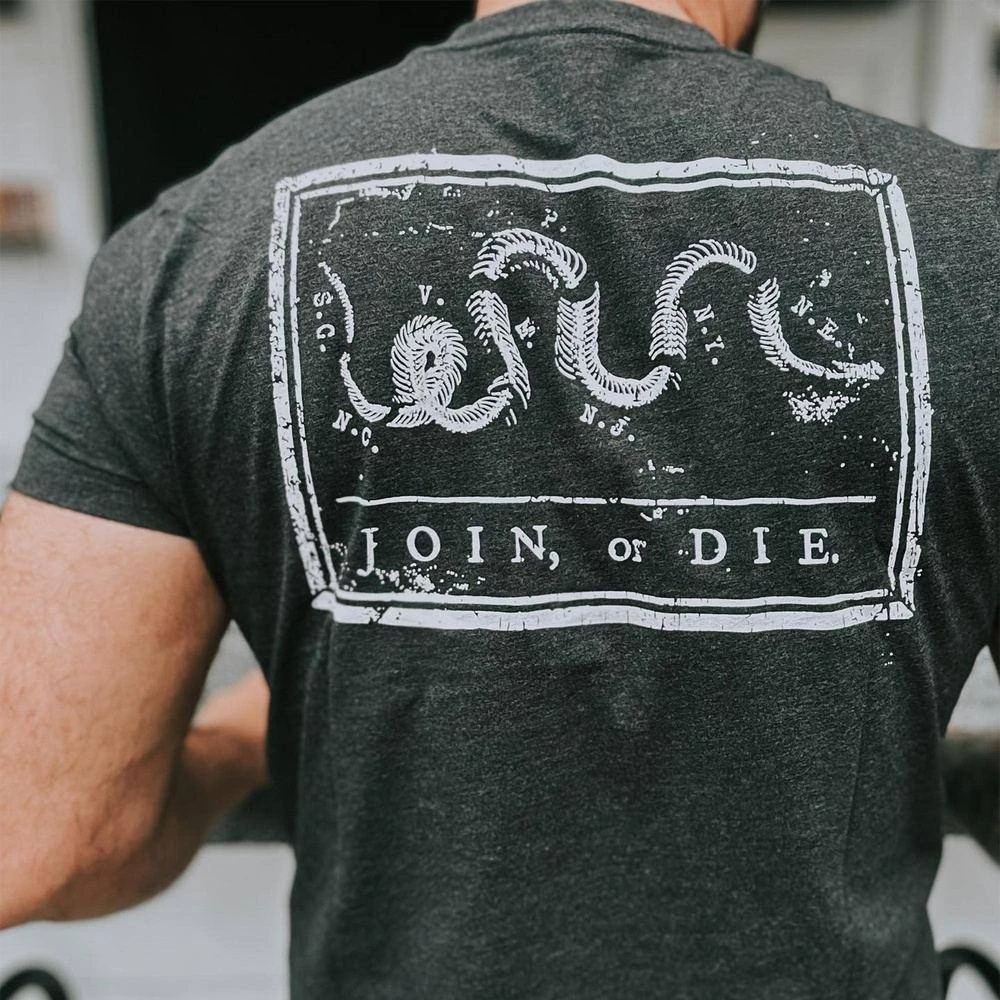 Join Or Die Pocket T-Shirt - Black Heather - Image 4