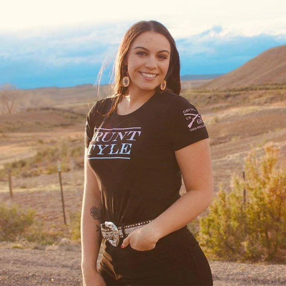 Women's Grunt Style Stacked Logo Ombre T-Shirt - Black - Image 6