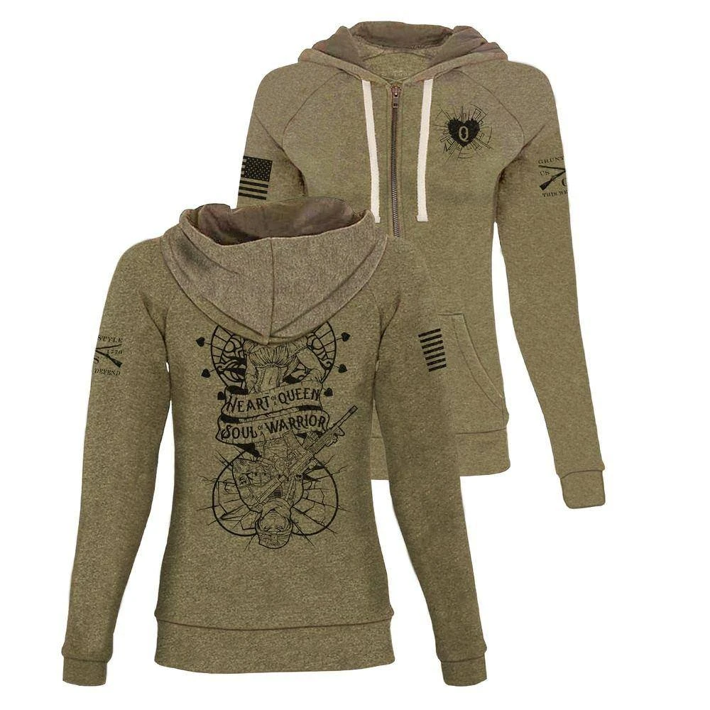 Women's Heart And Soul Of A Warrior Full-Zip Hoodie - Military Green - Image 4