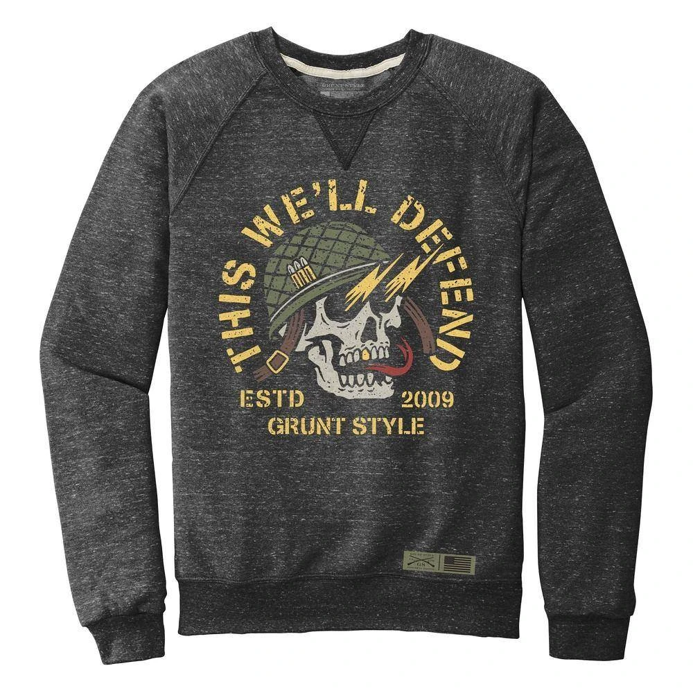 Death Skull Terry Crew Sweatshirt - Black Heather - Image 2