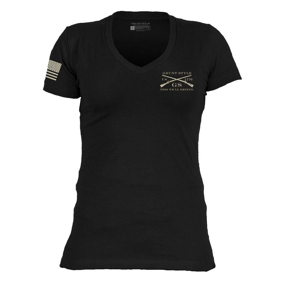 Women's Grunt Style Stars & Bars V-Neck - Black - Image 6
