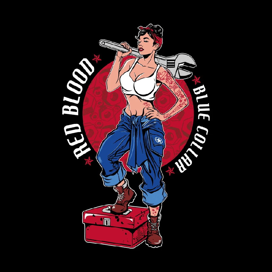 Red Blood Blue Collar™ Pinup T-Shirt - Black - Image 8