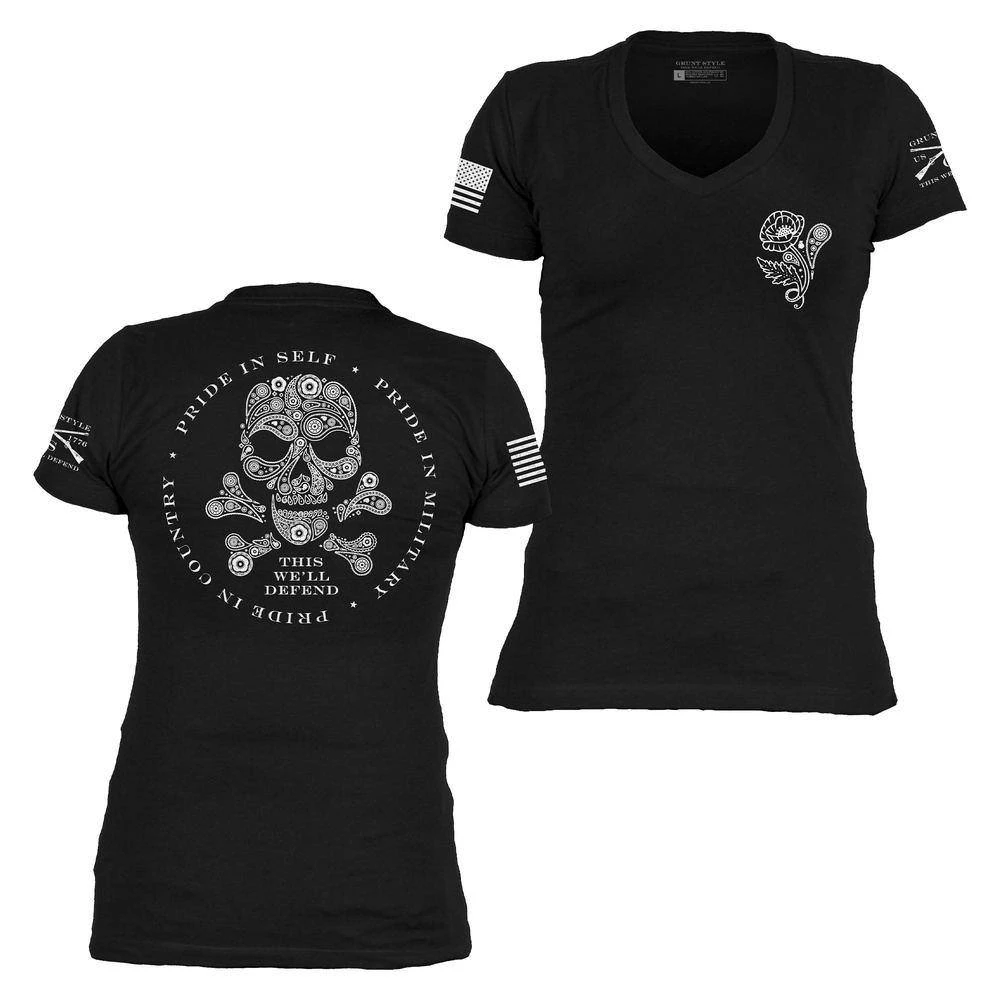 Women's Death Paisley V-Neck - Black - Image 2