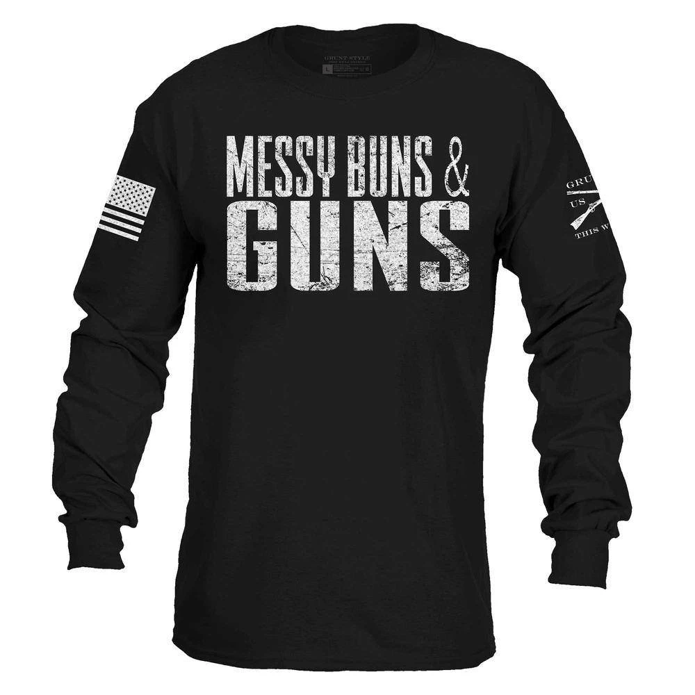 Women's Messy Buns & Guns Long Sleeve - Black - Image 2