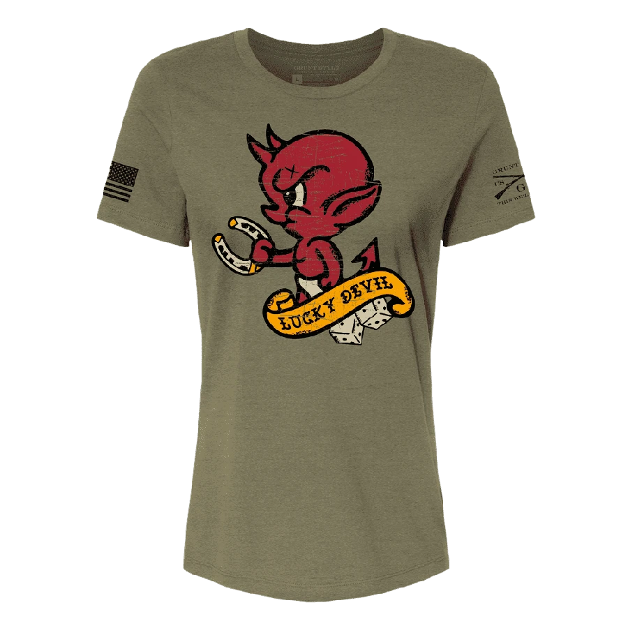 Women's Lucky Devil Relaxed Fit T-Shirt - Olive Triblend - Image 2