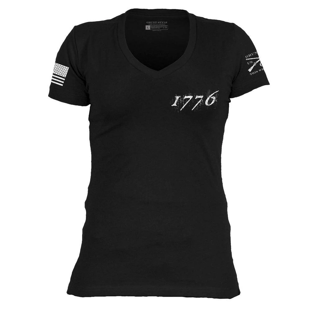 Women's 1776 Flag V-Neck - Black - Image 2