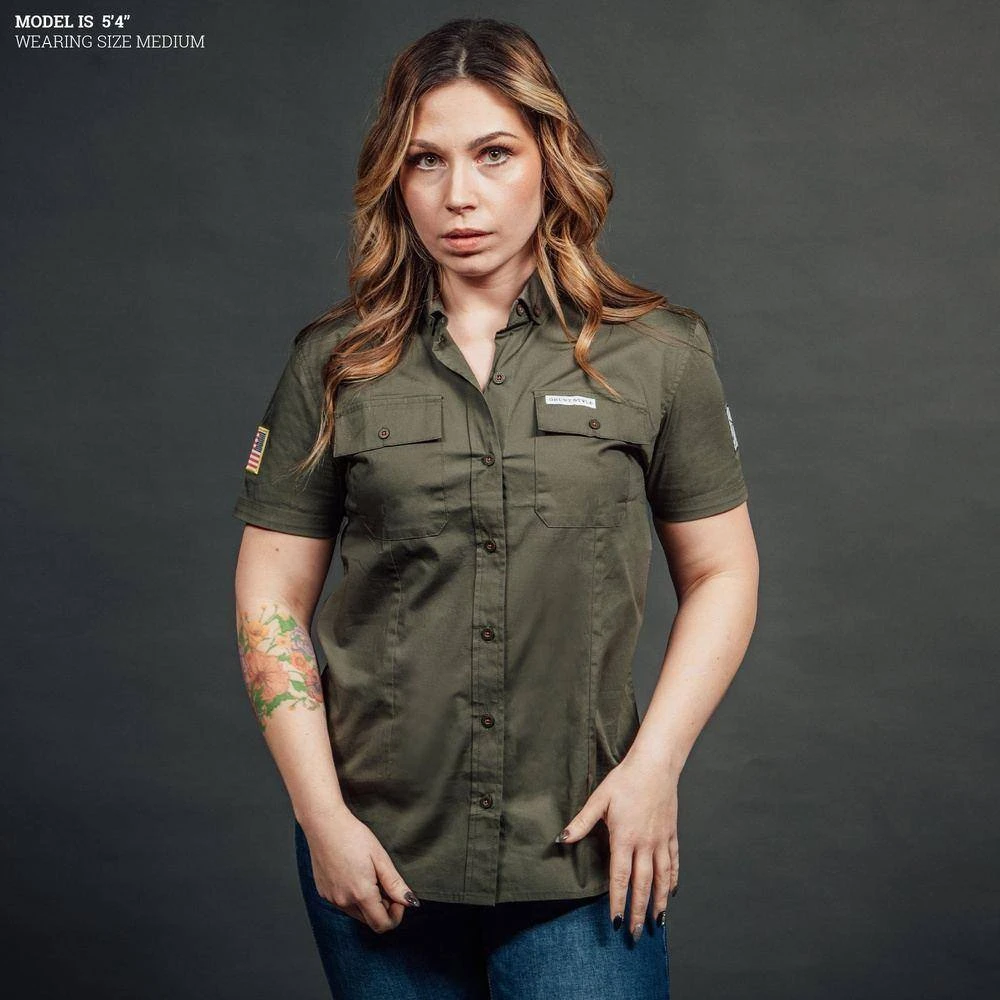Women's Garage Button Down - Military Green - Image 4