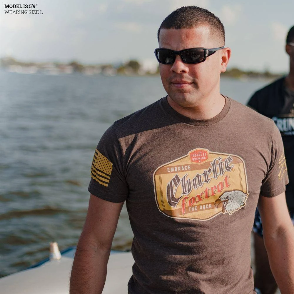 Charlie Foxtrot Brewing T-Shirt - Heather Brown - Image 3