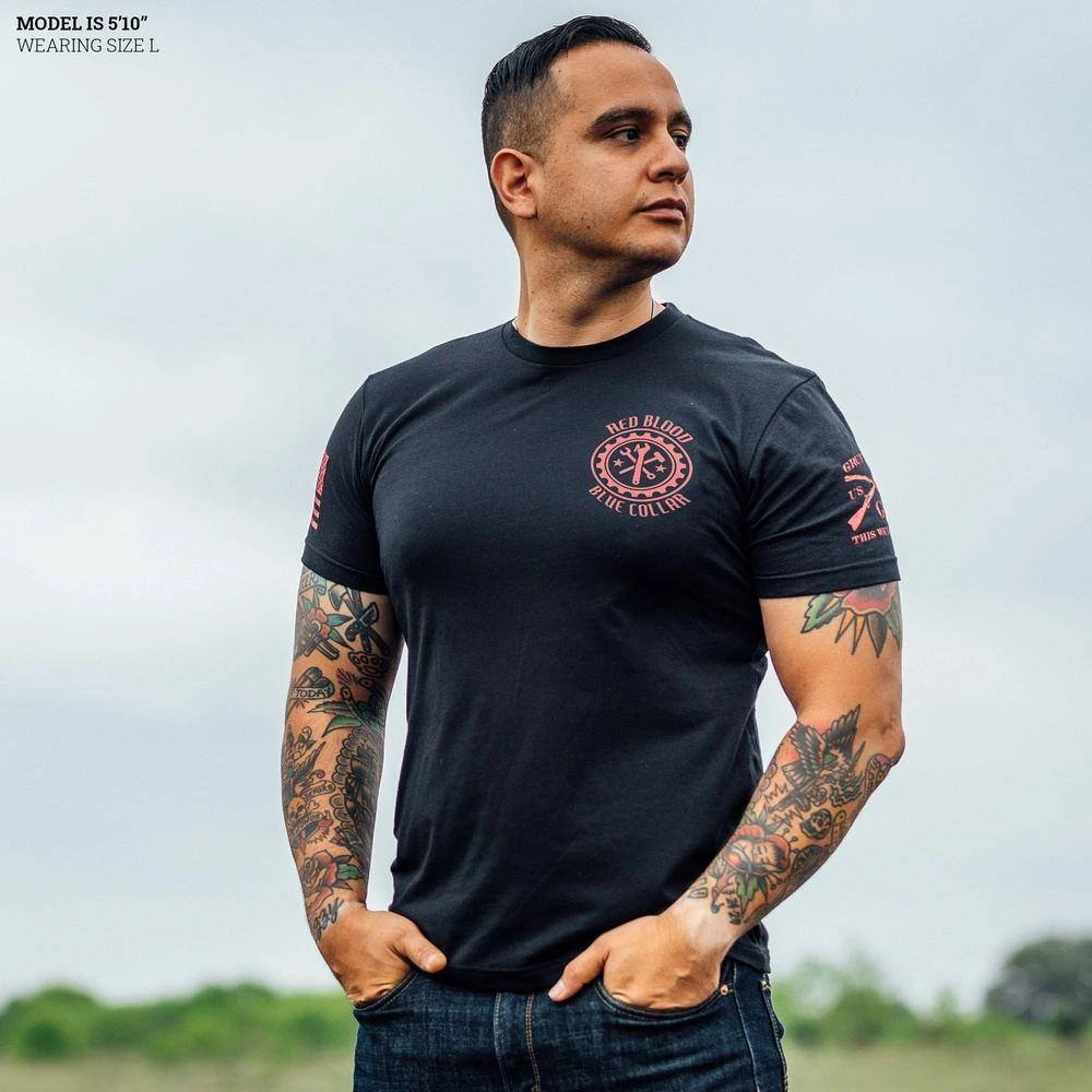 Red Blood Blue Collar™ Pinup T-Shirt - Black - Image 3