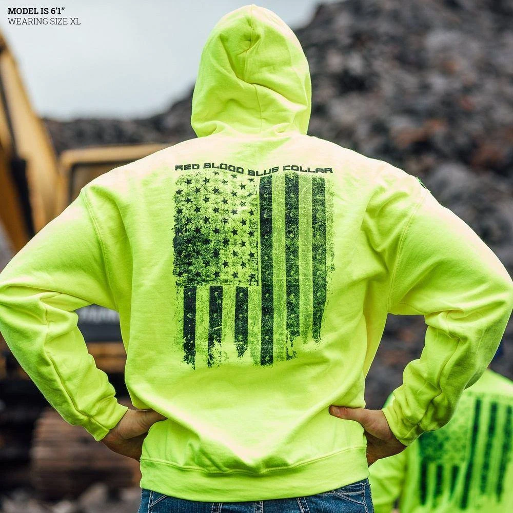 Red Blood Blue Collar™Hoodie - Safety Green - Image 3