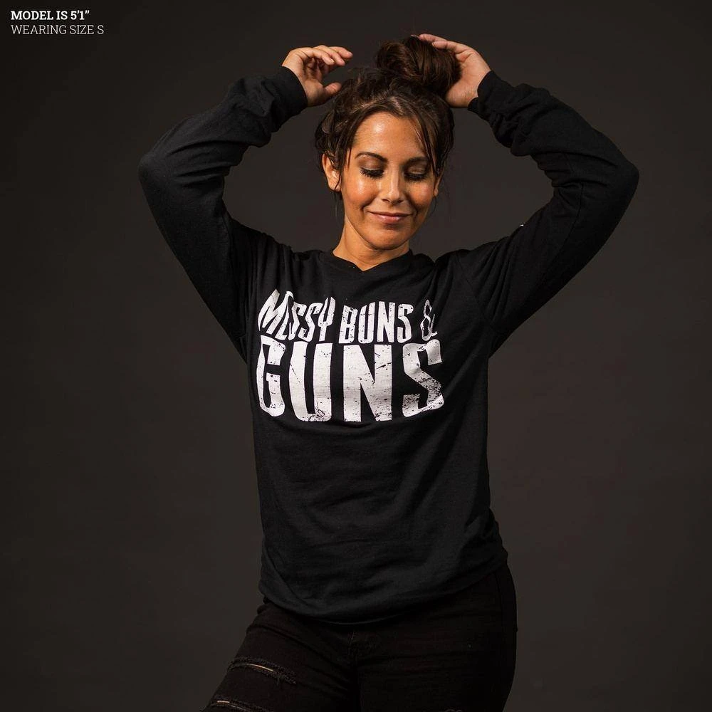 Women's Messy Buns & Guns Long Sleeve - Black - Image 3