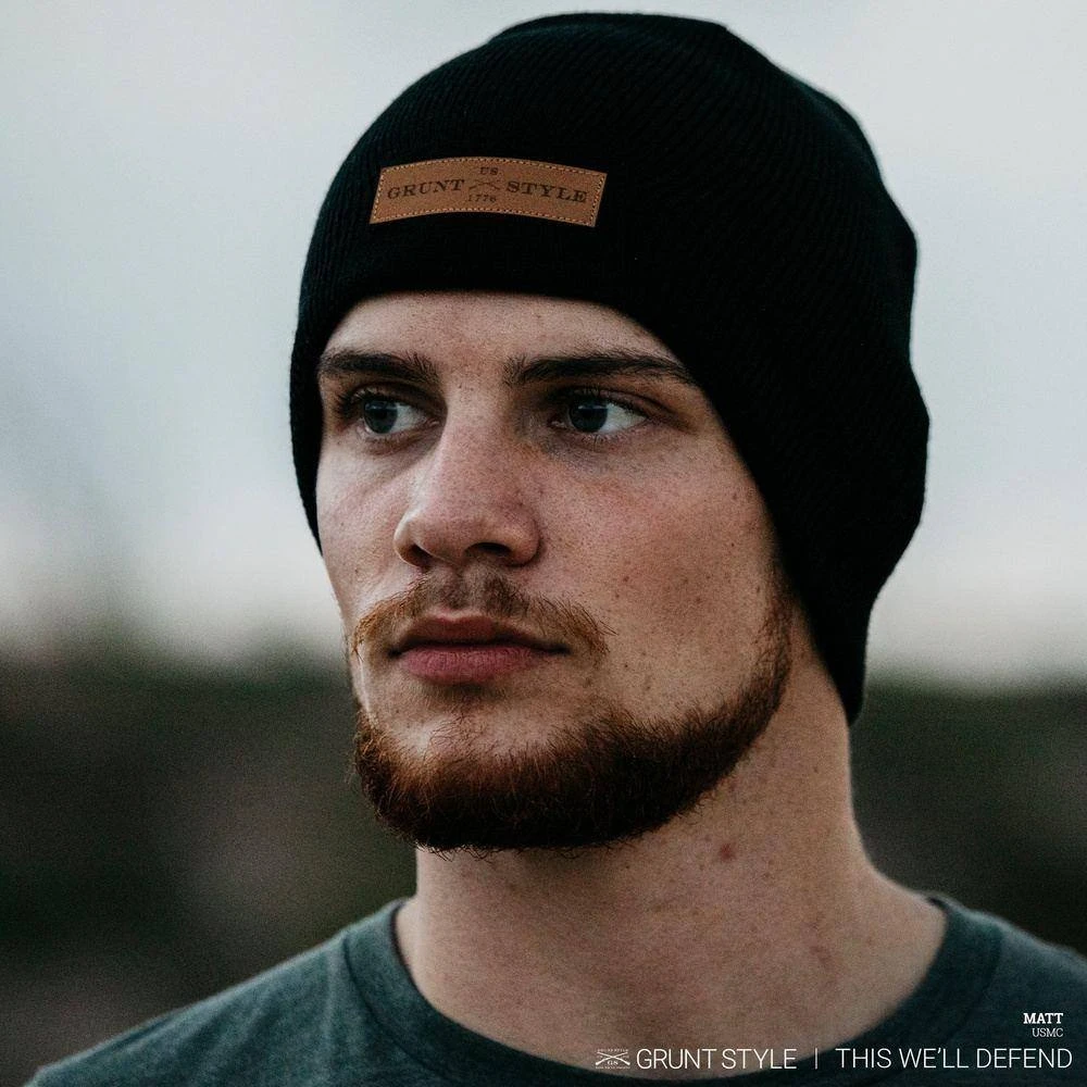 Accessories Leather Patch Beanie - Black